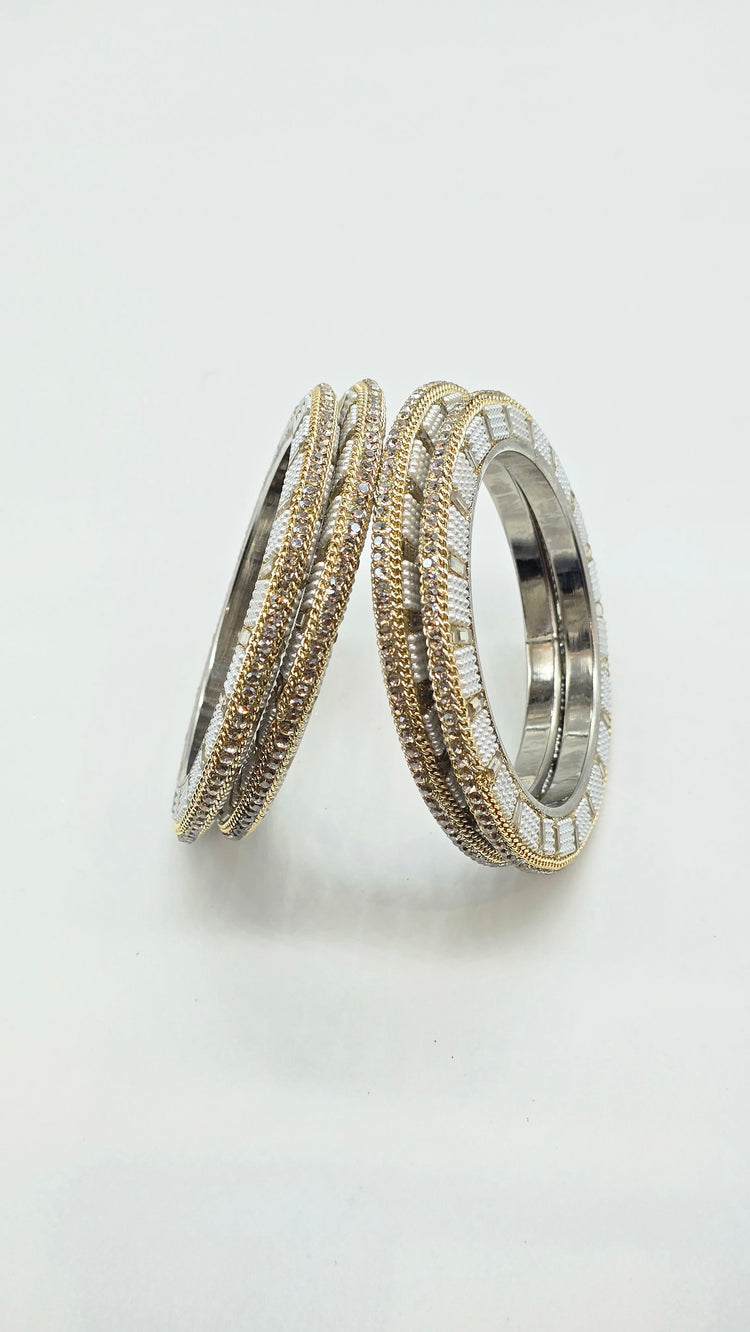 Pearl Glow Pacheli – Elegant Metal Bangles Set (4 Pieces)