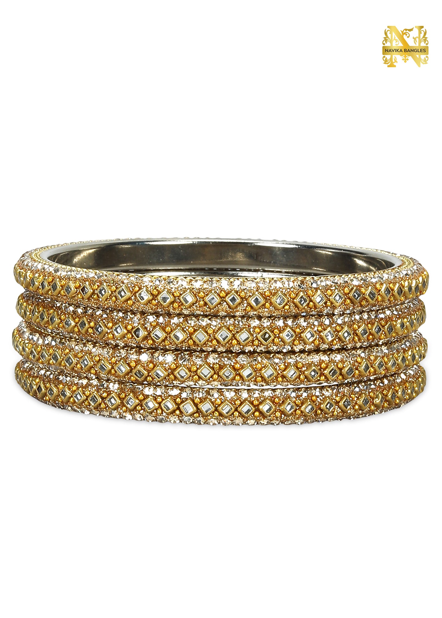 Metal Kundan Bangles Set (4 Bangles) | NB-METAL-KUNDAN-4-BNGL | Navika Bangles