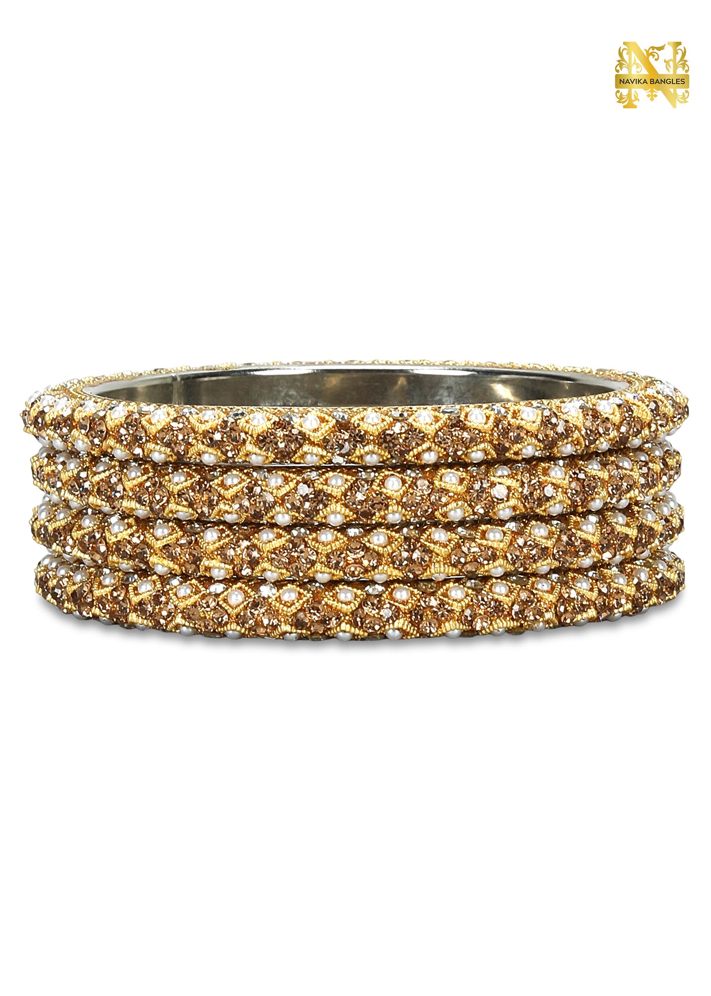 Metal Pearl Pacheli Bangles Set (4 Bangles) | NB-METAL-PEARL-PACHELI-4-BNGL | Navika Bangles