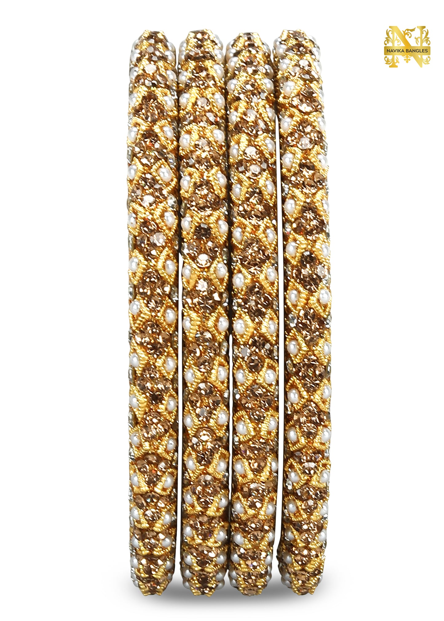 Metal Pearl Pacheli Bangles Set (4 Bangles) | NB-METAL-PEARL-PACHELI-4-BNGL | Navika Bangles