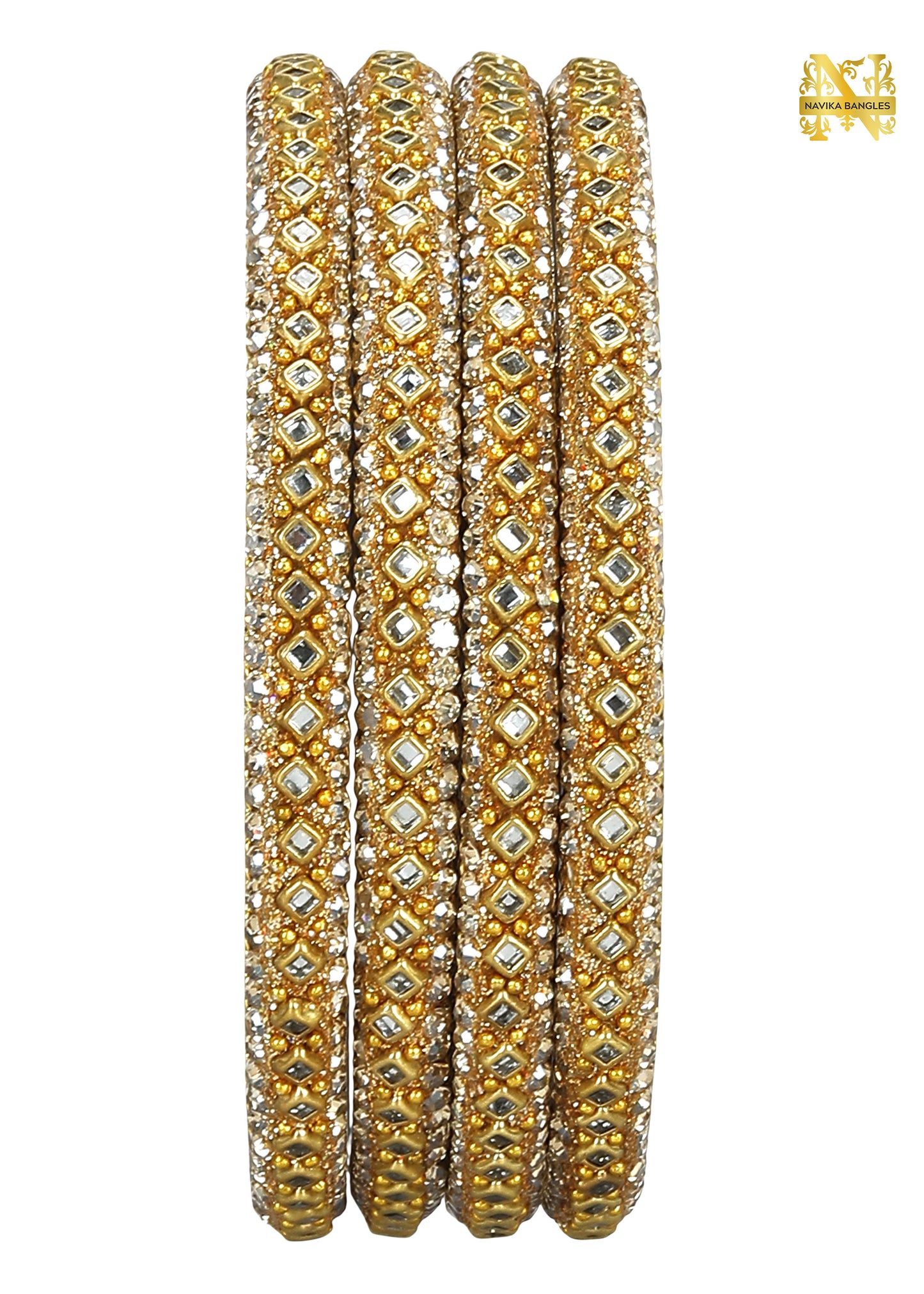 Metal Kundan Bangles Set (4 Bangles) | NB-METAL-KUNDAN-4-BNGL | Navika Bangles