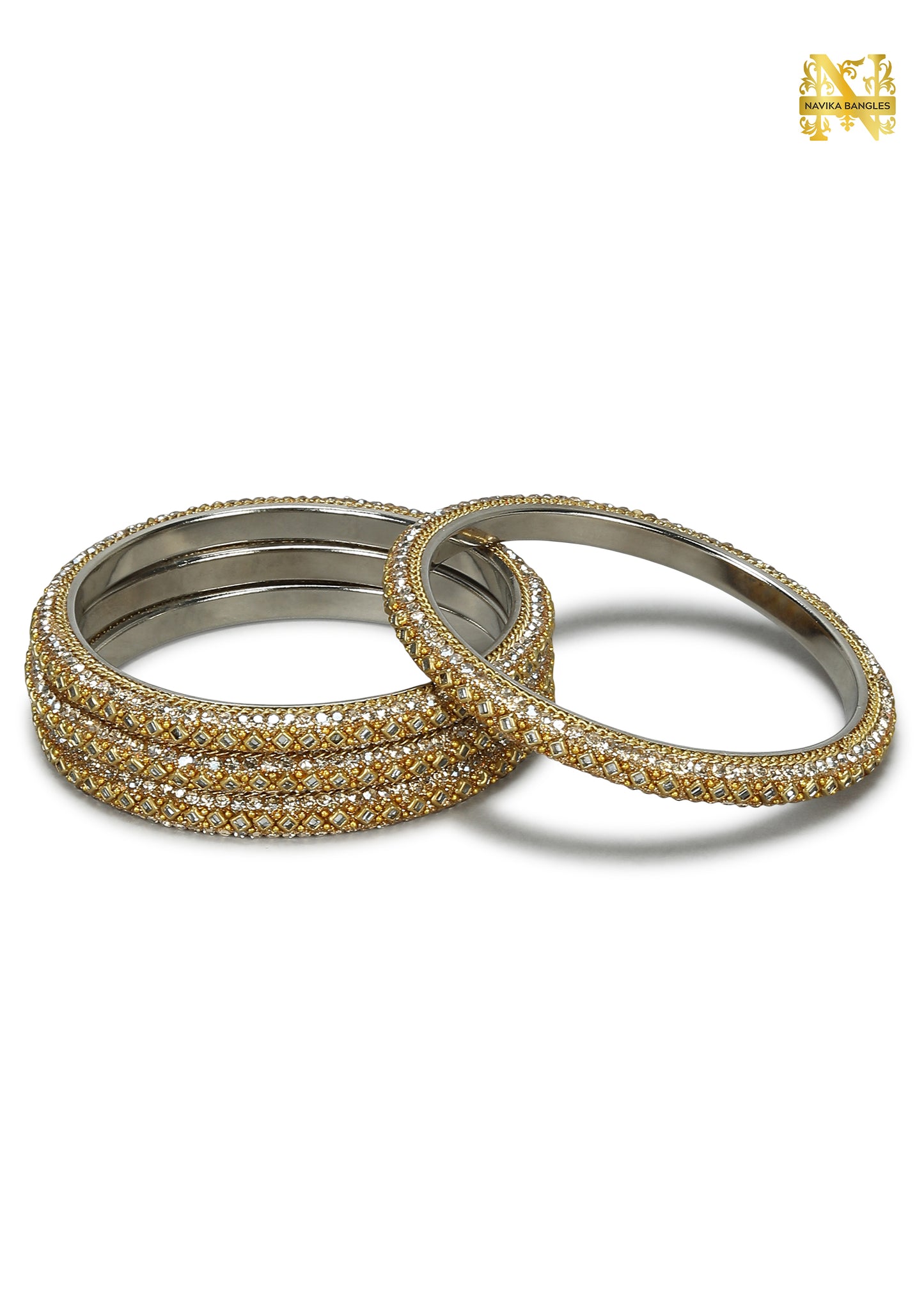 Metal Kundan Bangles Set (4 Bangles) | NB-METAL-KUNDAN-4-BNGL | Navika Bangles