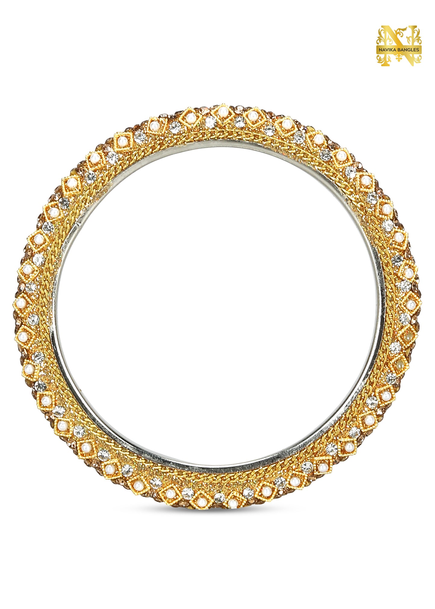 Metal Pearl Pacheli Bangles Set (4 Bangles) | NB-METAL-PEARL-PACHELI-4-BNGL | Navika Bangles