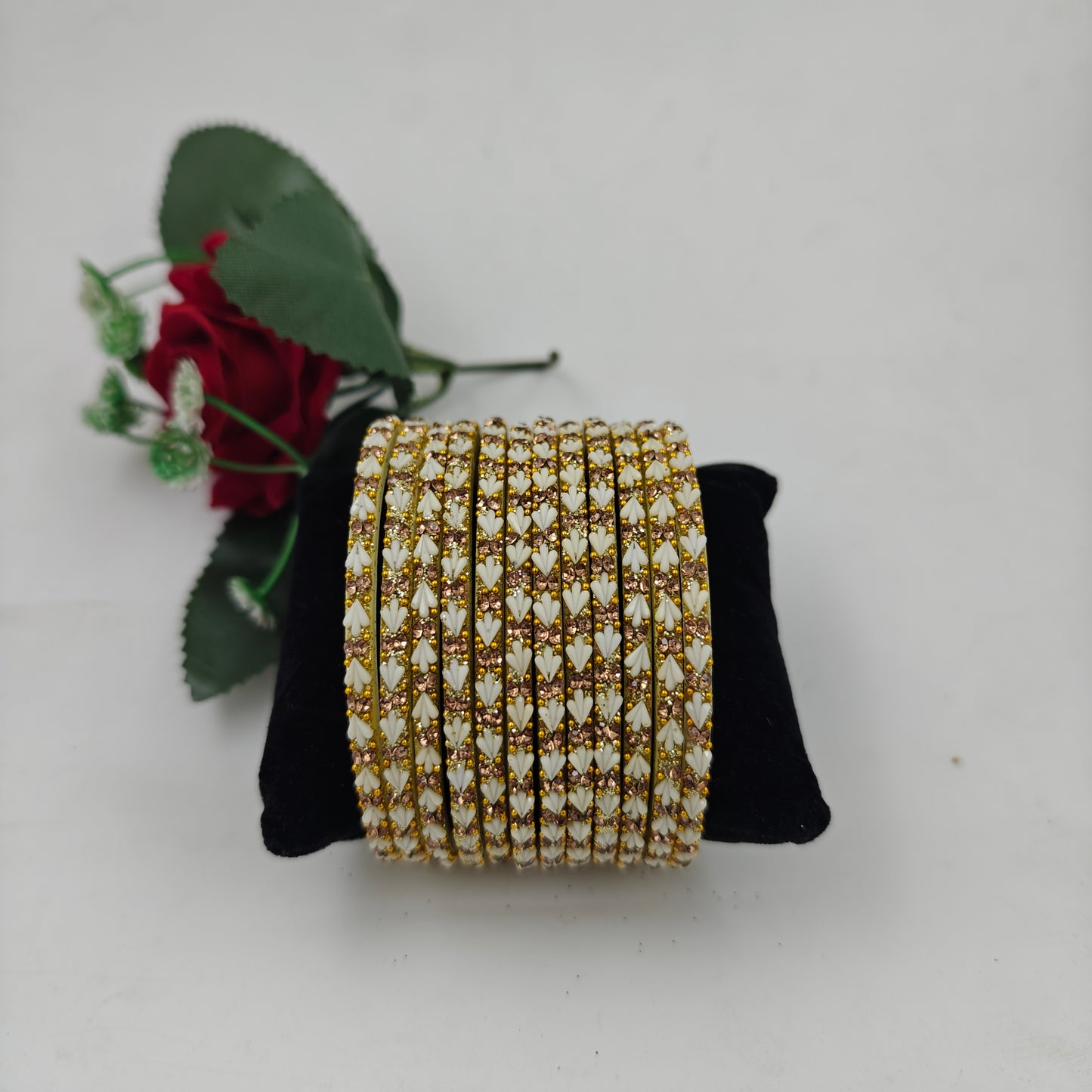 Navika Drishyam Designer Glass Bangles Set for Women – Premium Stone Studded Fancy Bangles (12 Pieces Set)