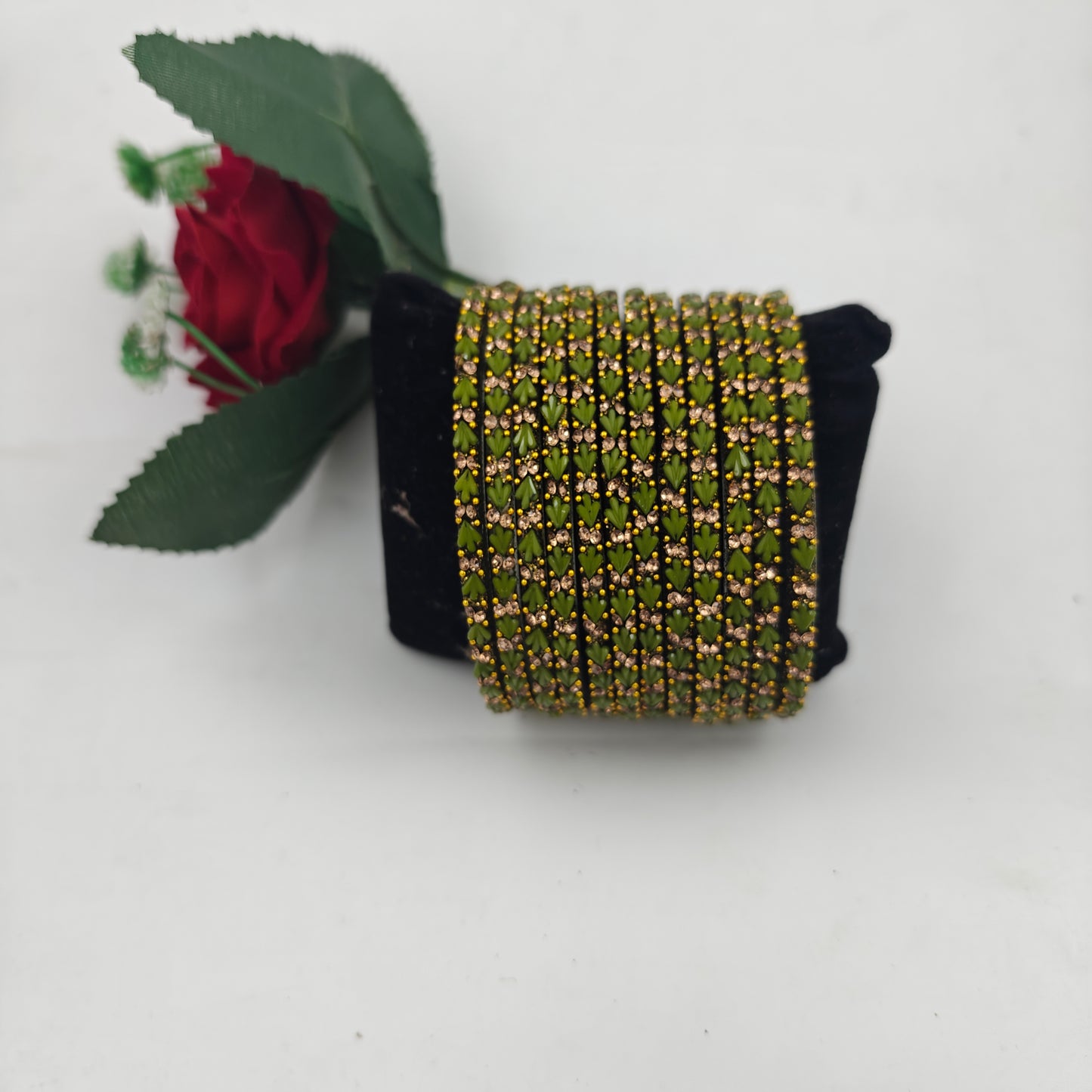 Navika Drishyam Designer Glass Bangles Set for Women – Premium Stone Studded Fancy Bangles (12 Pieces Set)
