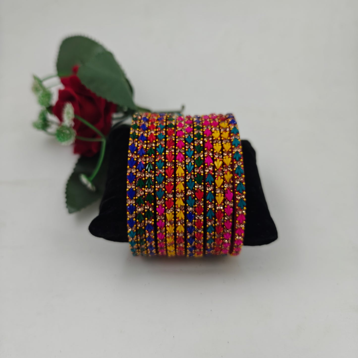Navika Drishyam Designer Glass Bangles Set for Women – Premium Stone Studded Fancy Bangles (12 Pieces Set)