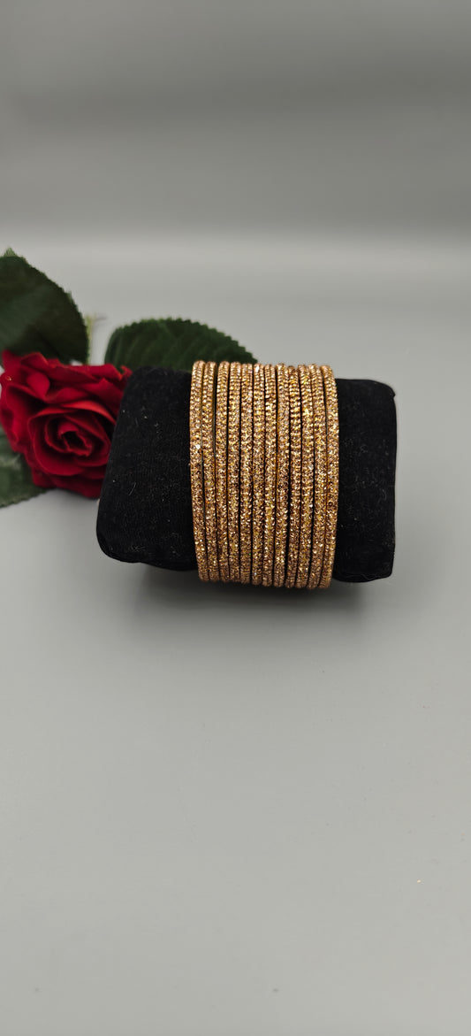 NB Glass D-Line Golden Bangles – Elegant One Dozen Sparkle Set