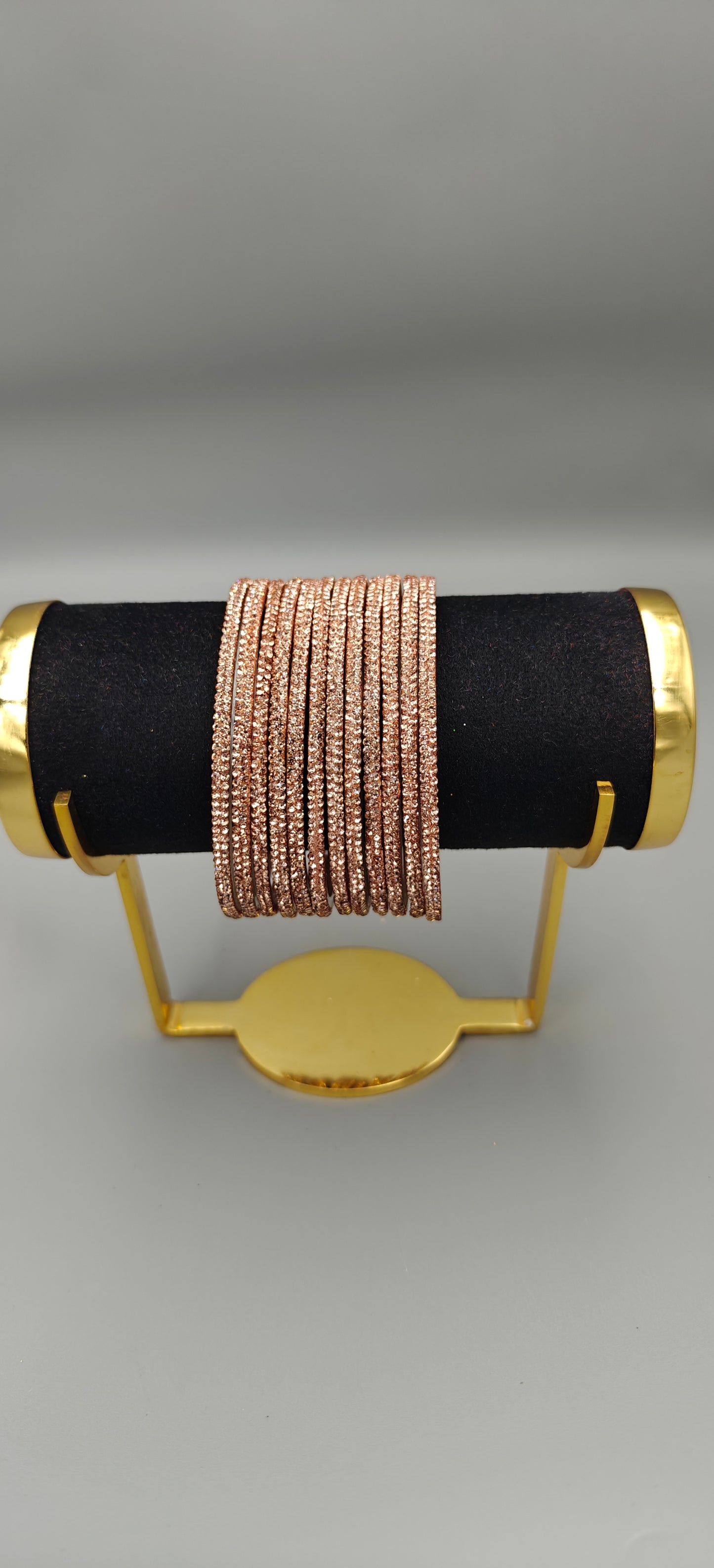 Navika Bangles D-Line Rose Gold Sparkle Glass Bangles Set – Pack of 12 (One Dozen)