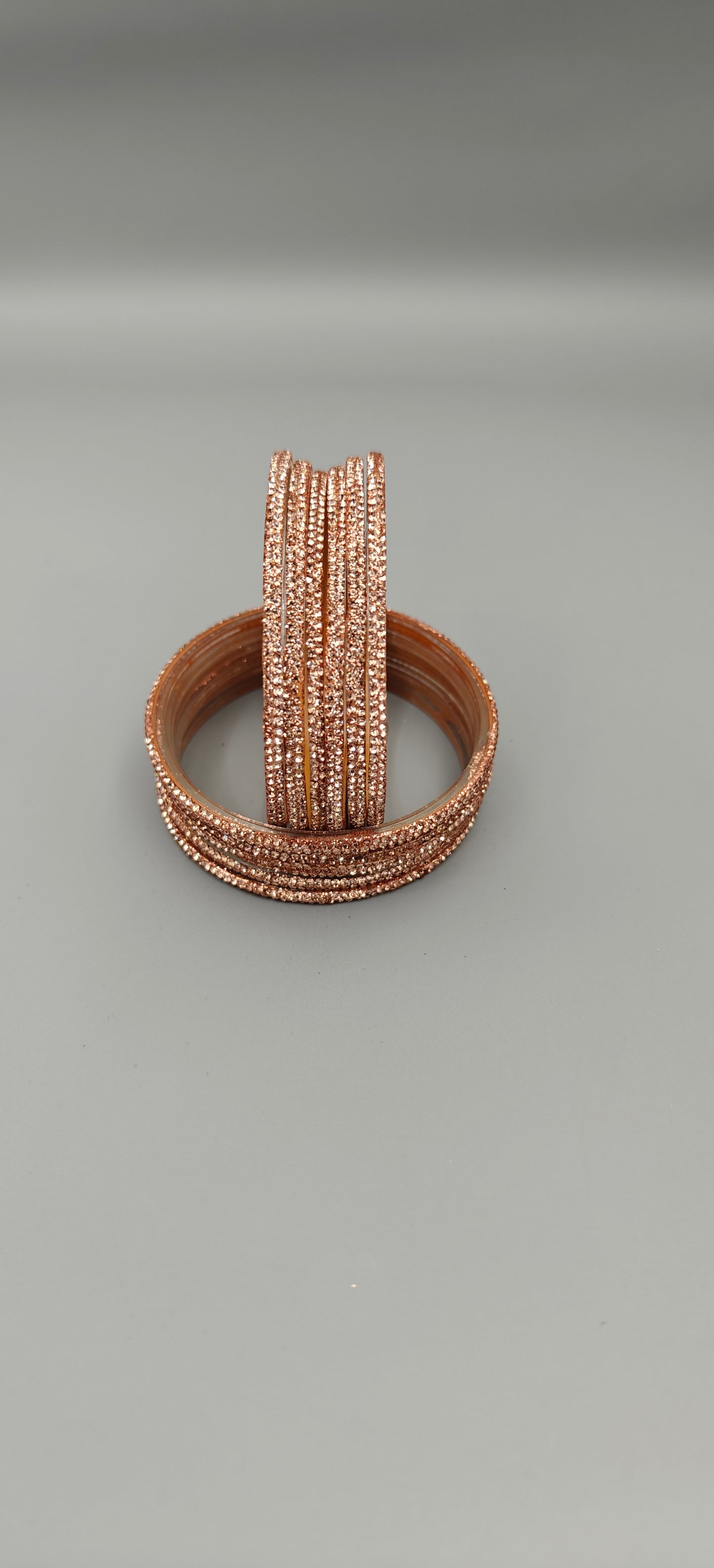 Navika Bangles D-Line Rose Gold Sparkle Glass Bangles Set – Pack of 12 (One Dozen)