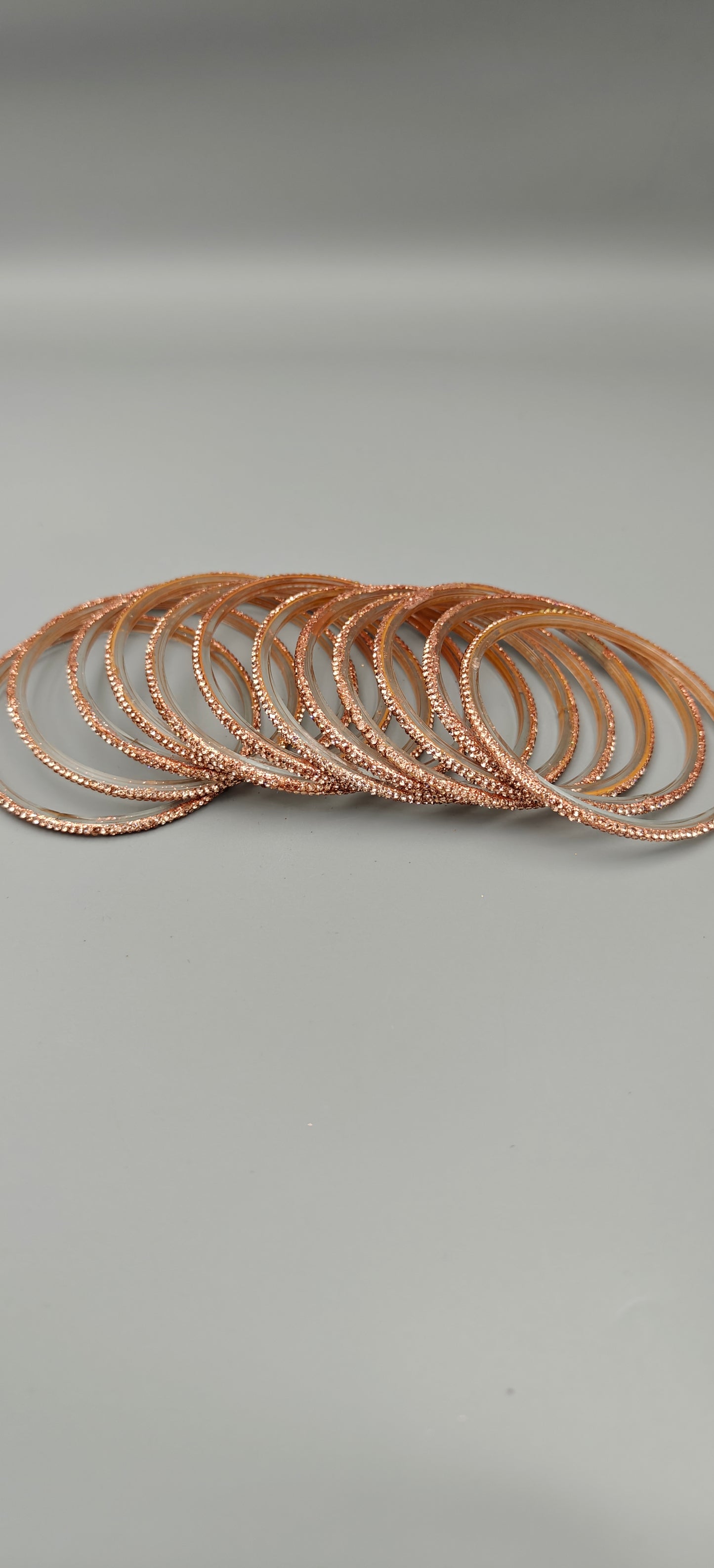 Navika Bangles D-Line Rose Gold Sparkle Glass Bangles Set – Pack of 12 (One Dozen)