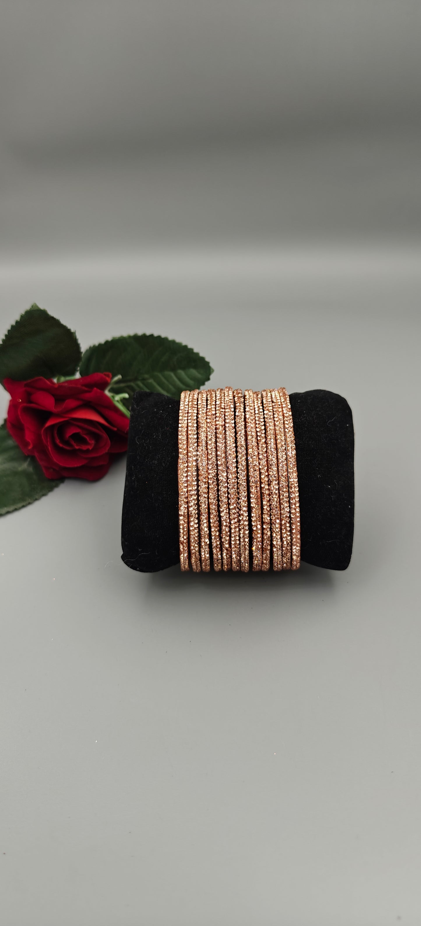 Navika Bangles D-Line Rose Gold Sparkle Glass Bangles Set – Pack of 12 (One Dozen)