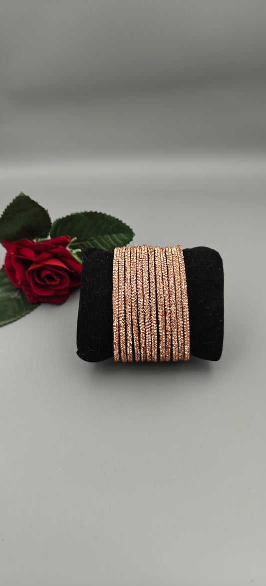 Navika Bangles D-Line Rose Gold Sparkle Glass Bangles Set – Pack of 12 (One Dozen)