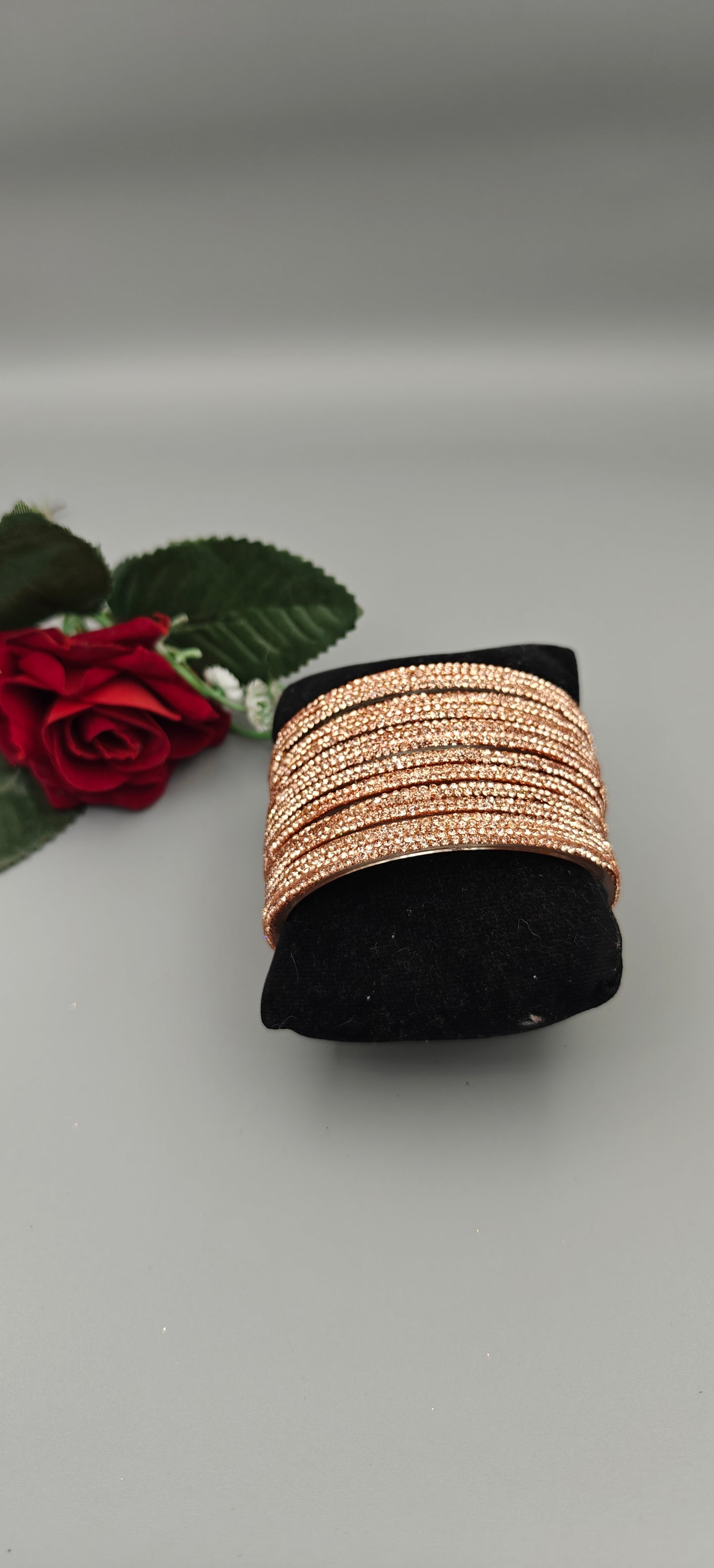 Navika Bangles D-Line Rose Gold Sparkle Glass Bangles Set – Pack of 12 (One Dozen)