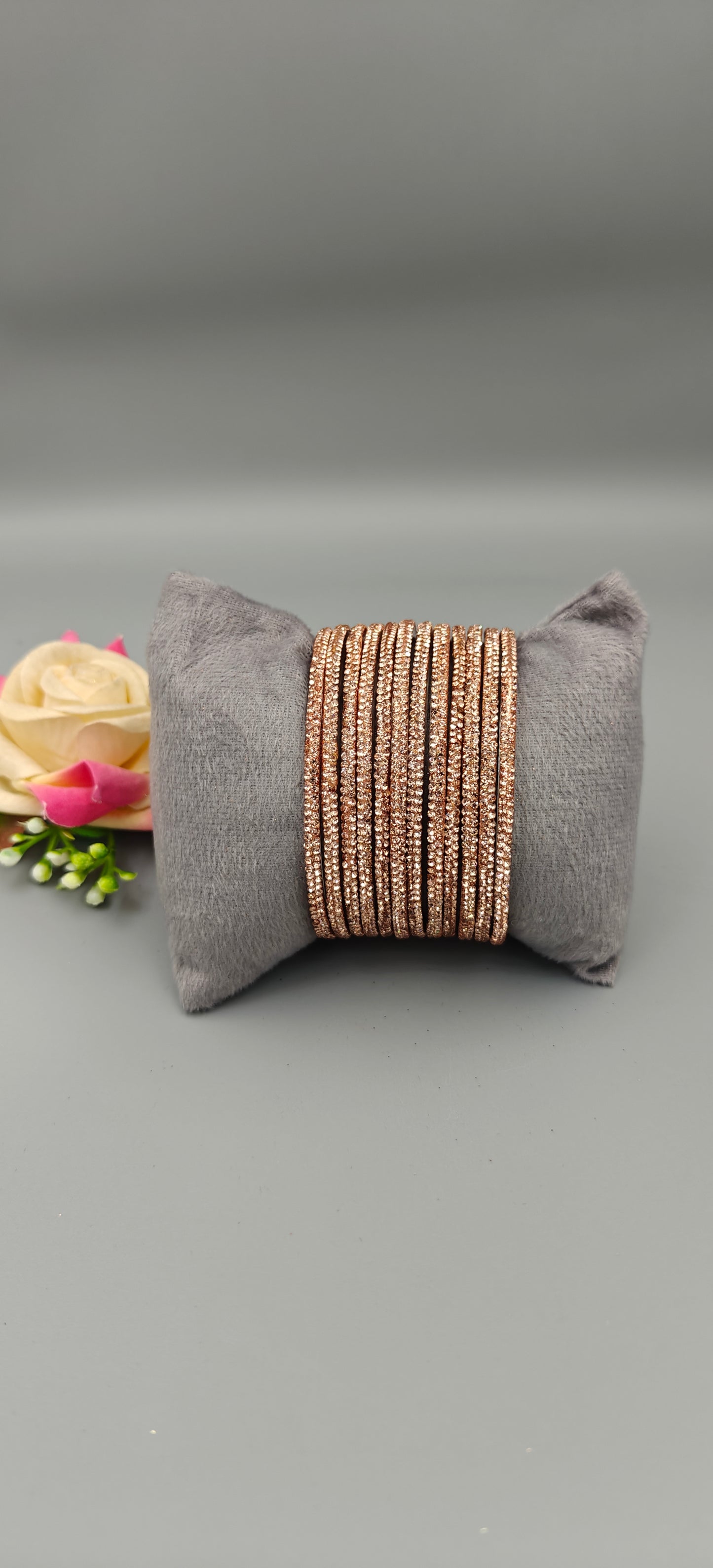 Navika Bangles D-Line Rose Gold Sparkle Glass Bangles Set – Pack of 12 (One Dozen)