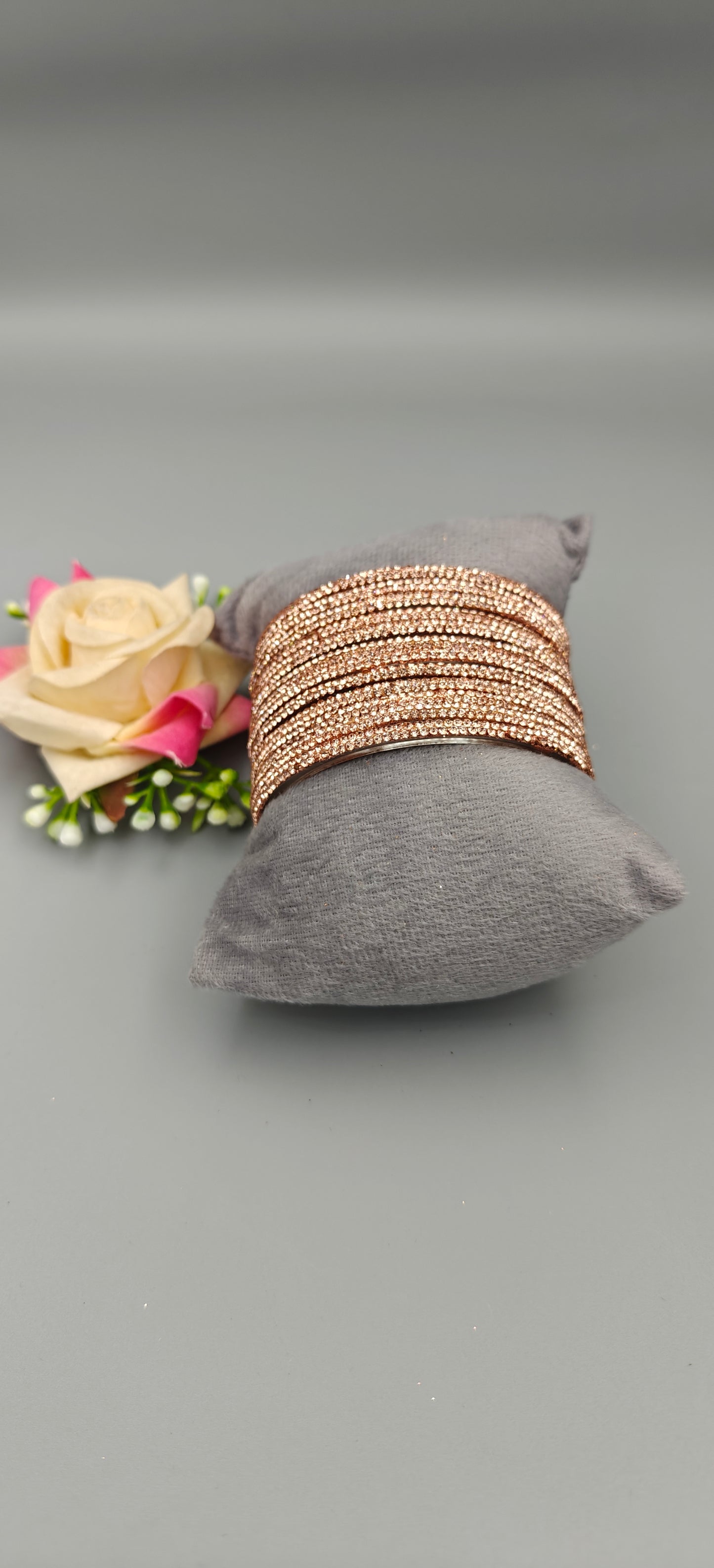 Navika Bangles D-Line Rose Gold Sparkle Glass Bangles Set – Pack of 12 (One Dozen)