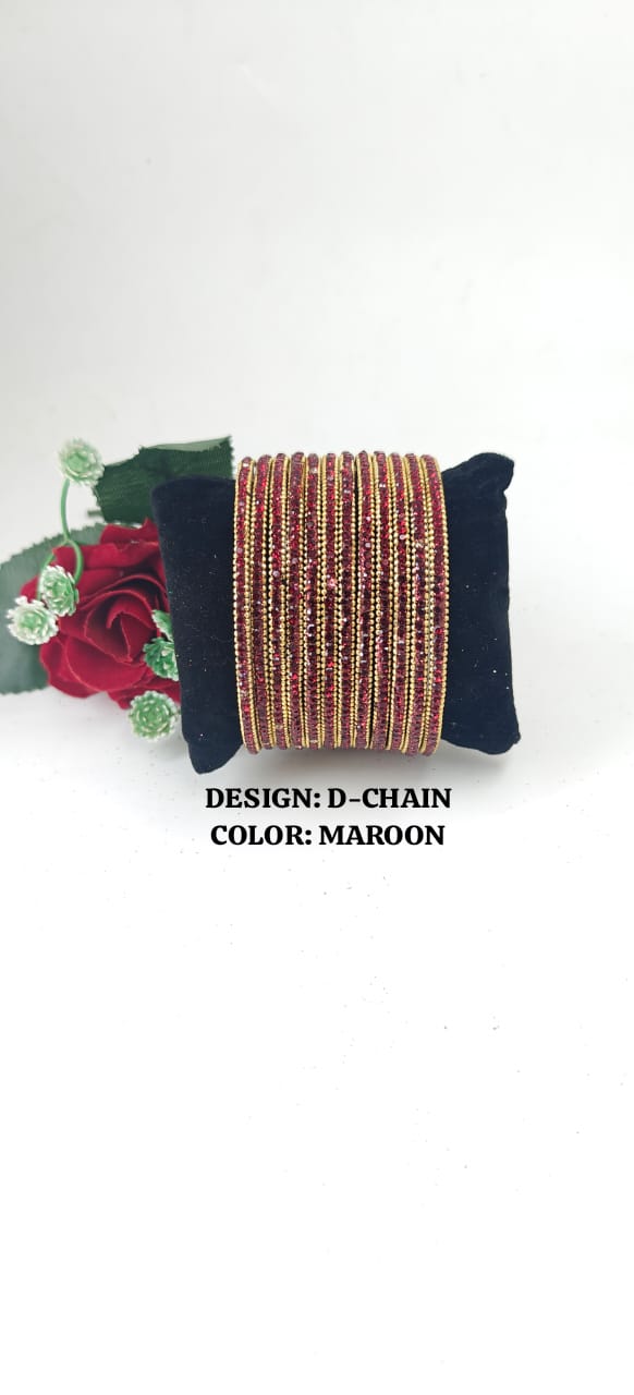 Glass D-Chain Bangles – One Dozen Set | NB-GLASS-D-CHAIN-ONE-DOZEN-BNGL | Navika Bangles