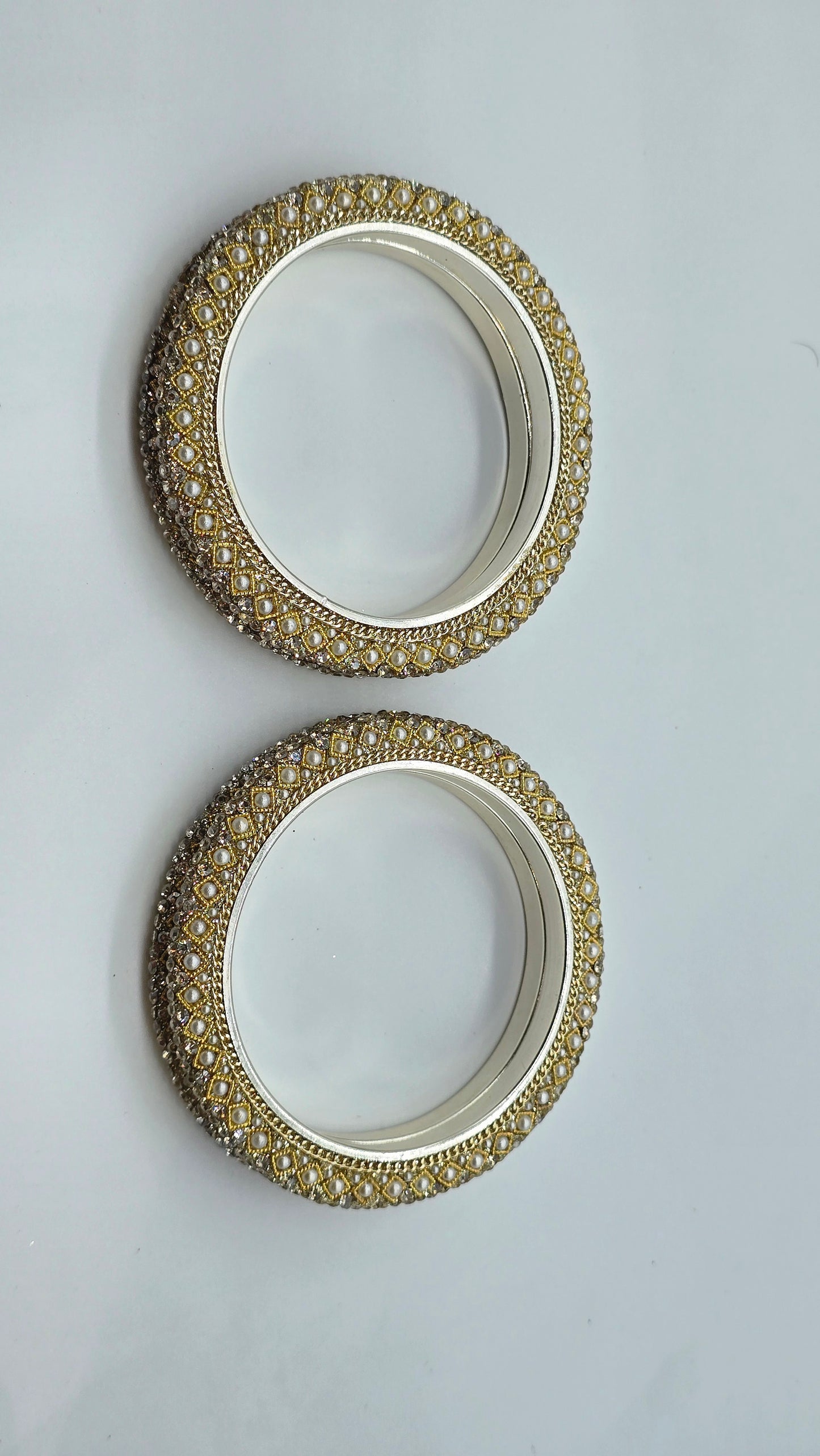 Navika Pearl Spark Pacheli Metal Bangles – 4 Pc Set | Elegant Pearl Stone Work