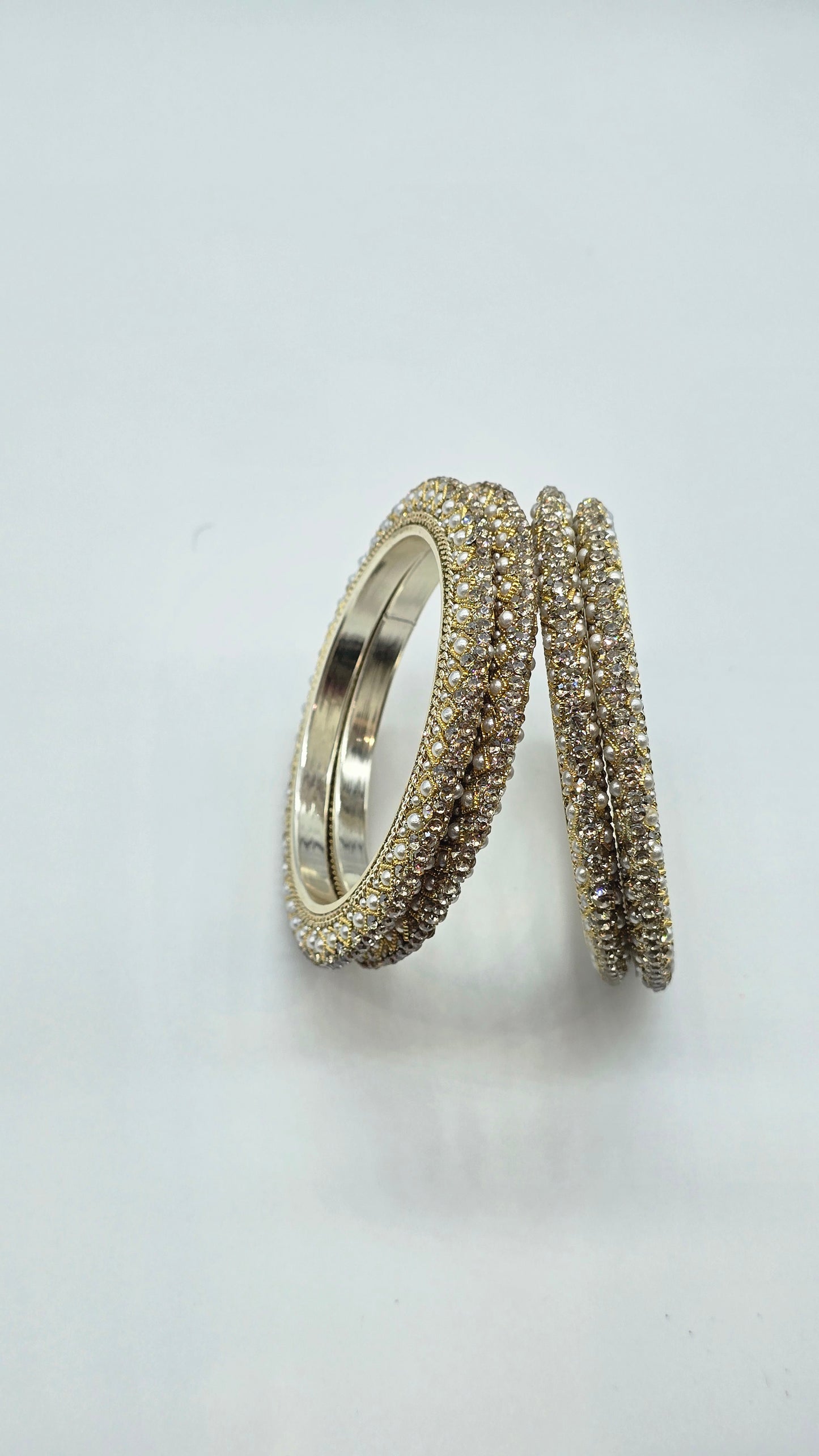 Navika Pearl Spark Pacheli Metal Bangles – 4 Pc Set | Elegant Pearl Stone Work