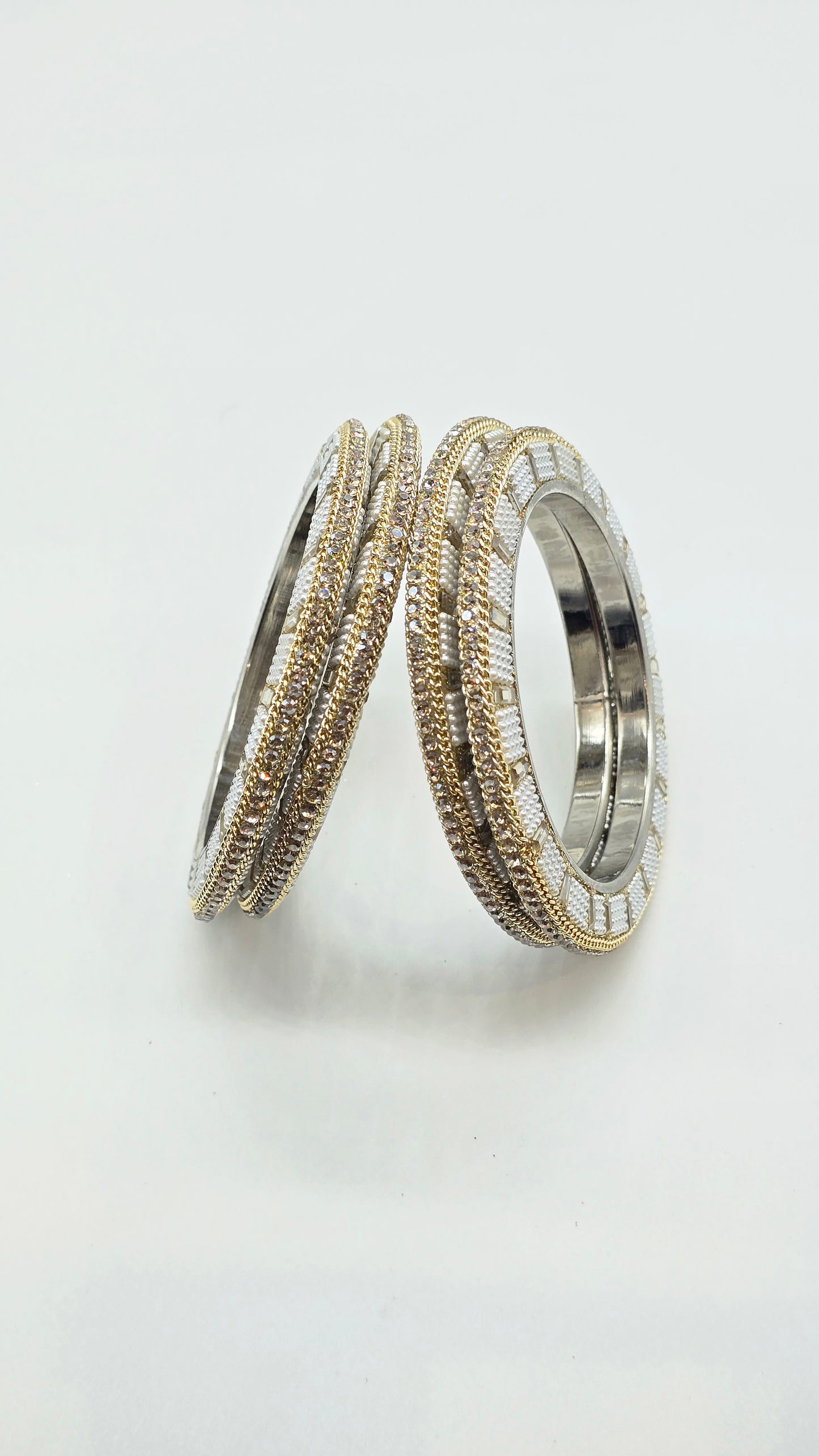 Pearl Glow Pacheli – Elegant Metal Bangles Set (4 Pieces)