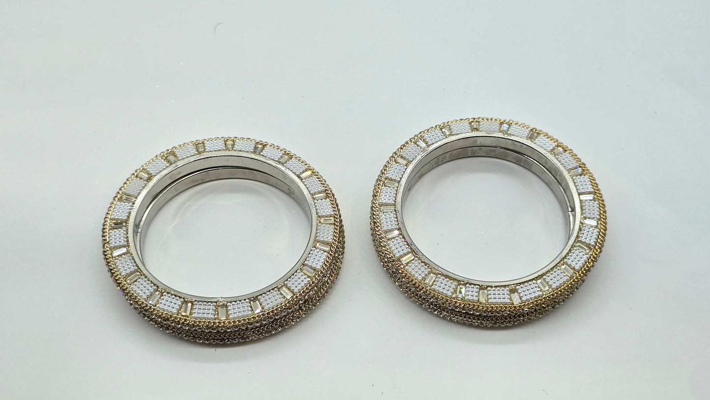 Pearl Glow Pacheli – Elegant Metal Bangles Set (4 Pieces)