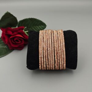 Navika Bangles D-Line Rose Gold Sparkle Glass Bangles Set – Pack of 12 (One Dozen)
