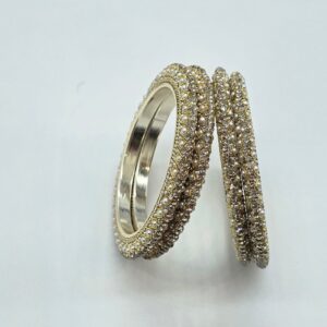 Navika Pearl Spark Pacheli Metal Bangles – 4 Pc Set | Elegant Pearl Stone Work