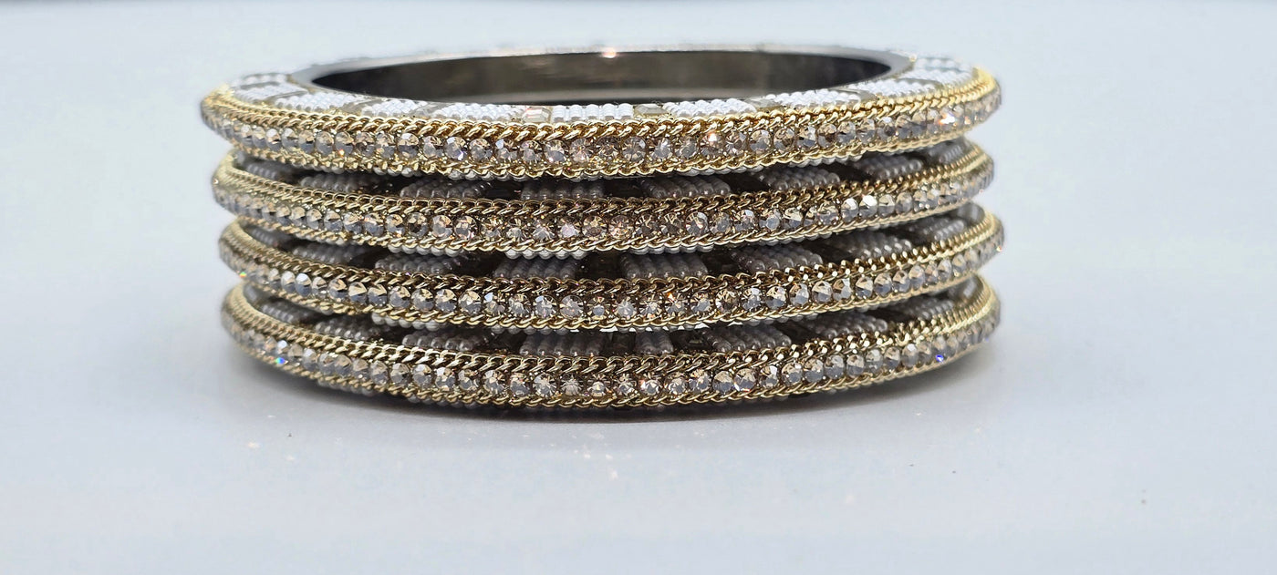 Pearl Glow Pacheli – Elegant Metal Bangles Set (4 Pieces)