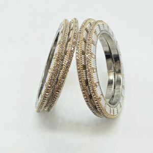 Pearl Glow Pacheli – Elegant Metal Bangles Set (4 Pieces)