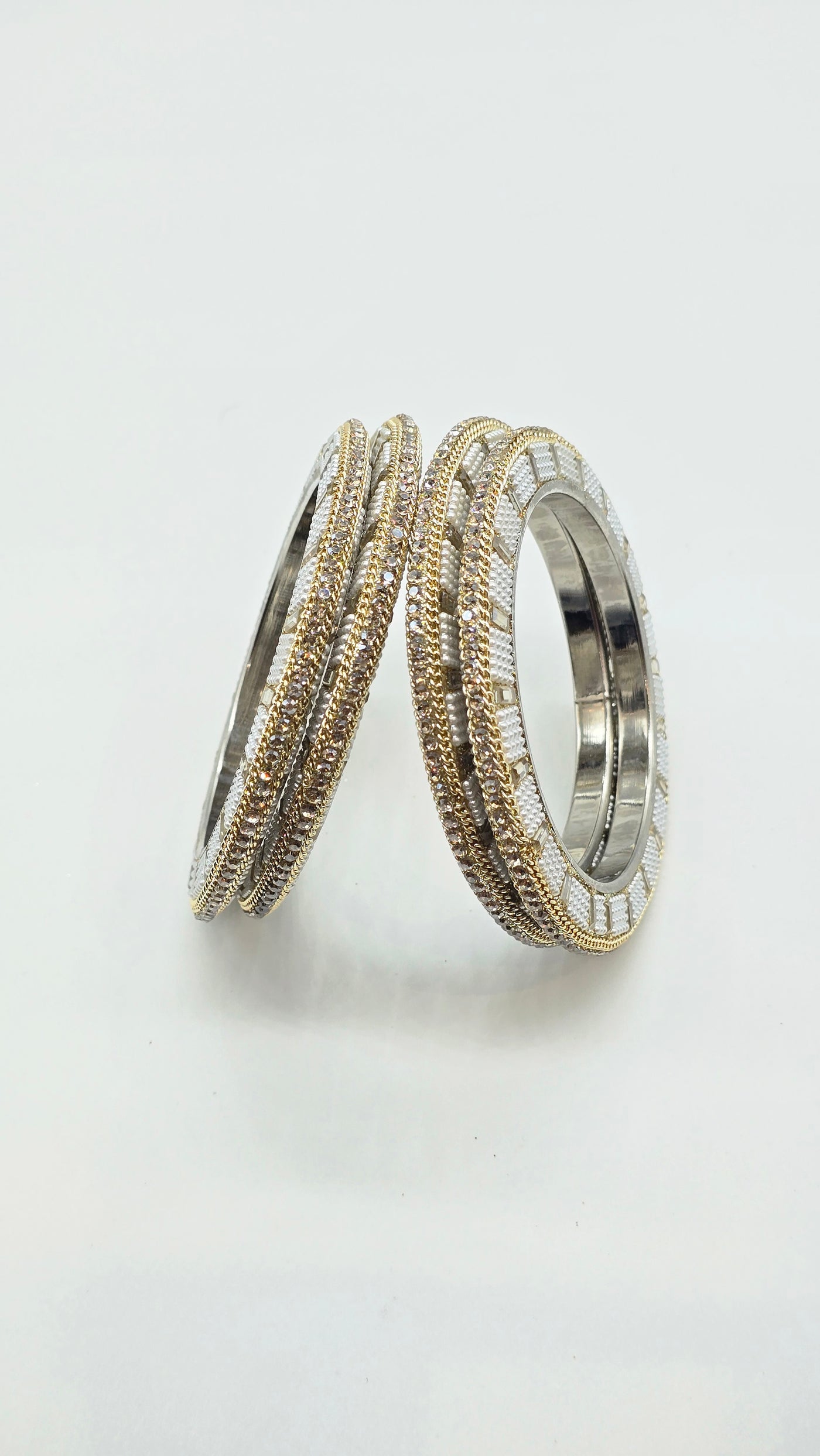 Pearl Glow Pacheli – Elegant Metal Bangles Set (4 Pieces)